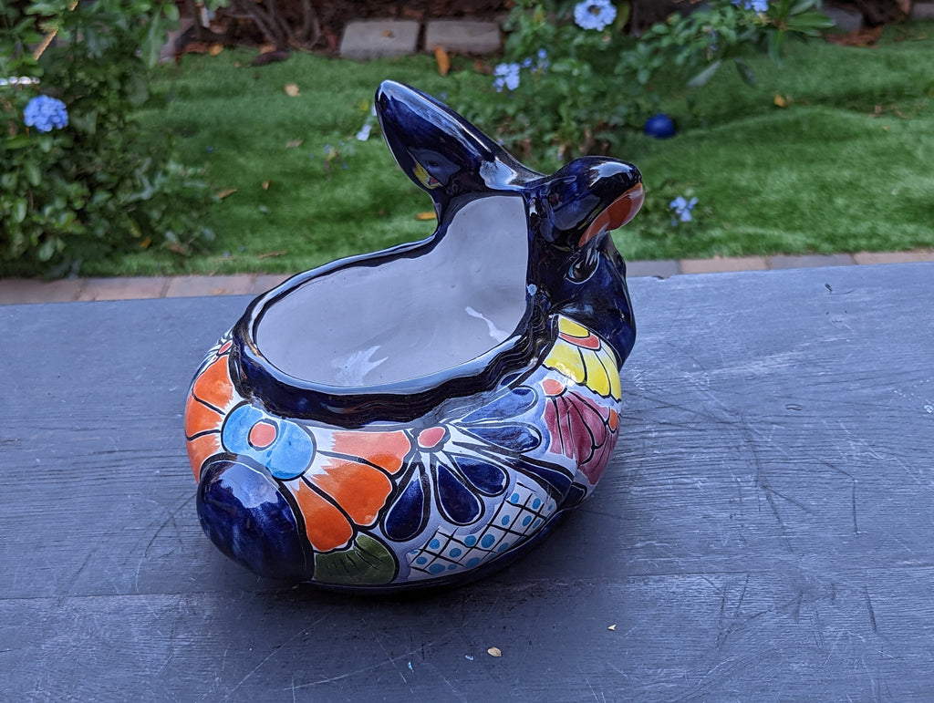 Rabbit Planter, Talavera Pottery, Colorful Ceramic Plant Pot, Indoor Home Decor, Outdoor Garden Decor, Hand Painted Mexican Yard Decor