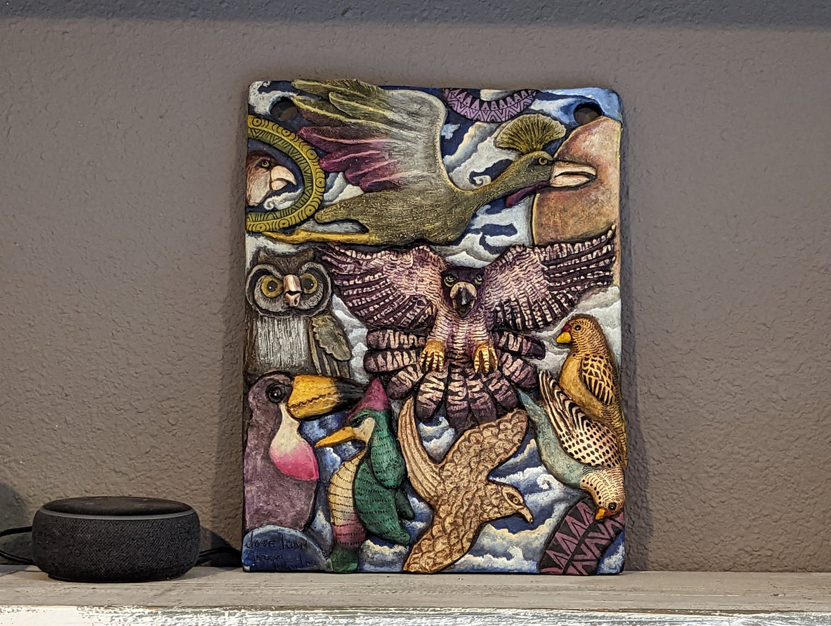 Avian Portraiture, Handmade Ceramic Wall Art, Mexican Folk Art Home Decor, Contemporary Wall Art Decor of Birds: Eagle Crane Owl Woodpecker