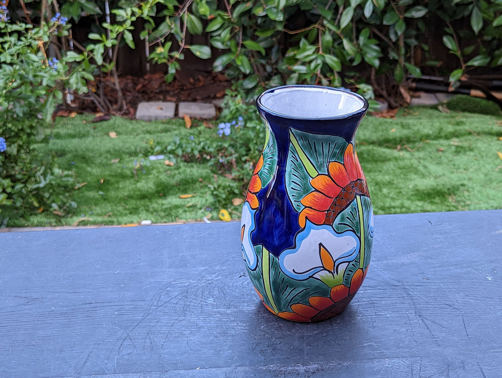 Pre-Order | Talavera Ceramic Vase Ships 9-25 | Handmade Mexican Pottery for Dried or Fresh Flowers Featuring Colorful Sunflowers & Lillies