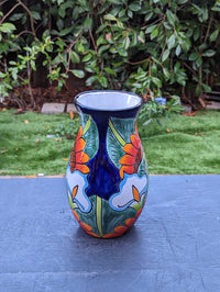 Talavera Ceramic Vase  | Handmade Mexican Pottery for Dried or Fresh Flowers Featuring Colorful Sunflowers & Lillies