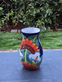 Talavera Ceramic Vase  | Handmade Mexican Pottery for Dried or Fresh Flowers Featuring Colorful Sunflowers & Lillies