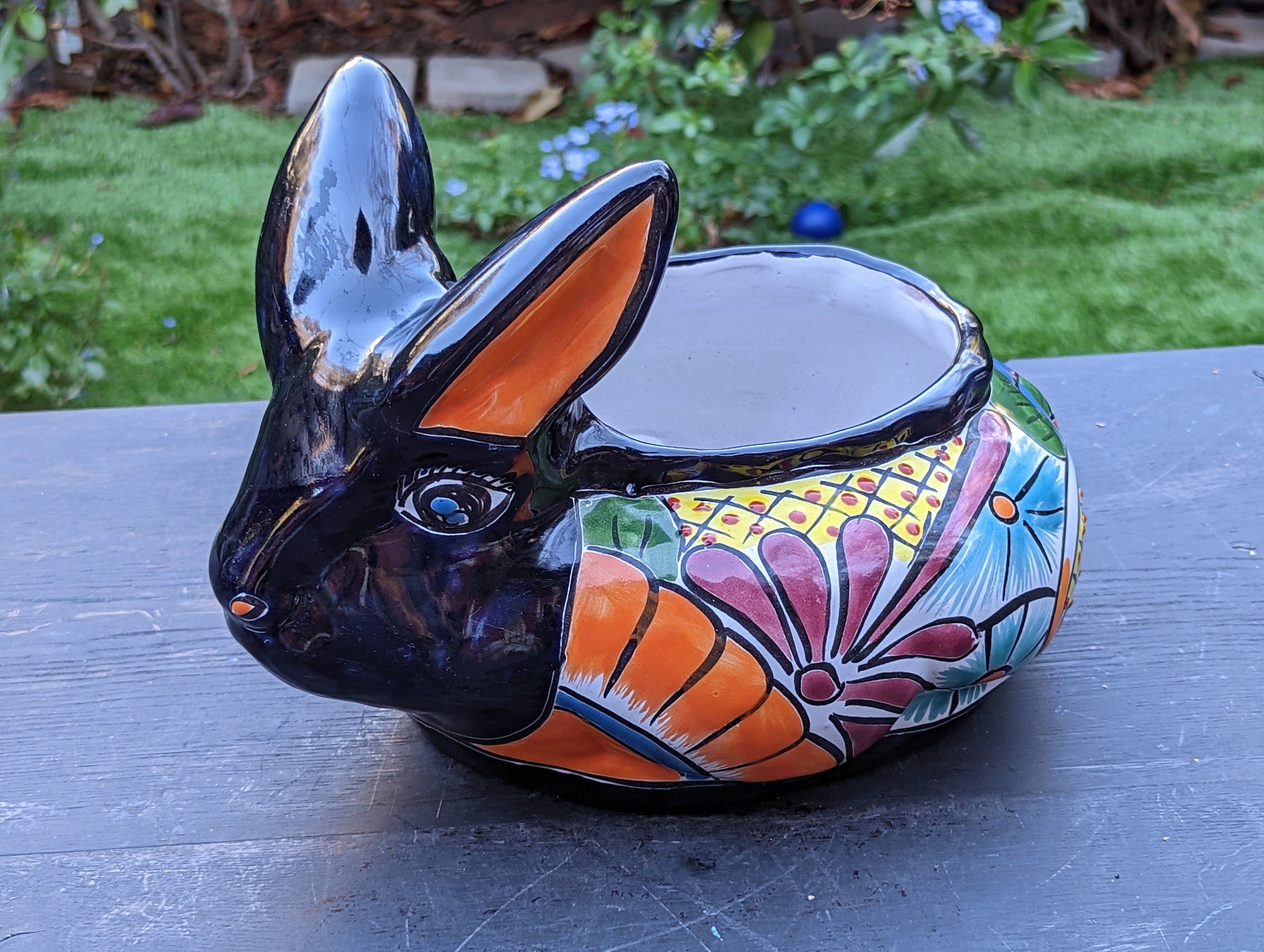 Rabbit Flower Pot, Colorful Talavera Pottery, Ceramic Planter, Indoor ...
