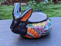 Rabbit Flower Pot, Colorful Talavera Pottery, Ceramic Planter, Indoor Home Decor, Outdoor Garden Decor, Hand Painted Rabbit Yard Decor