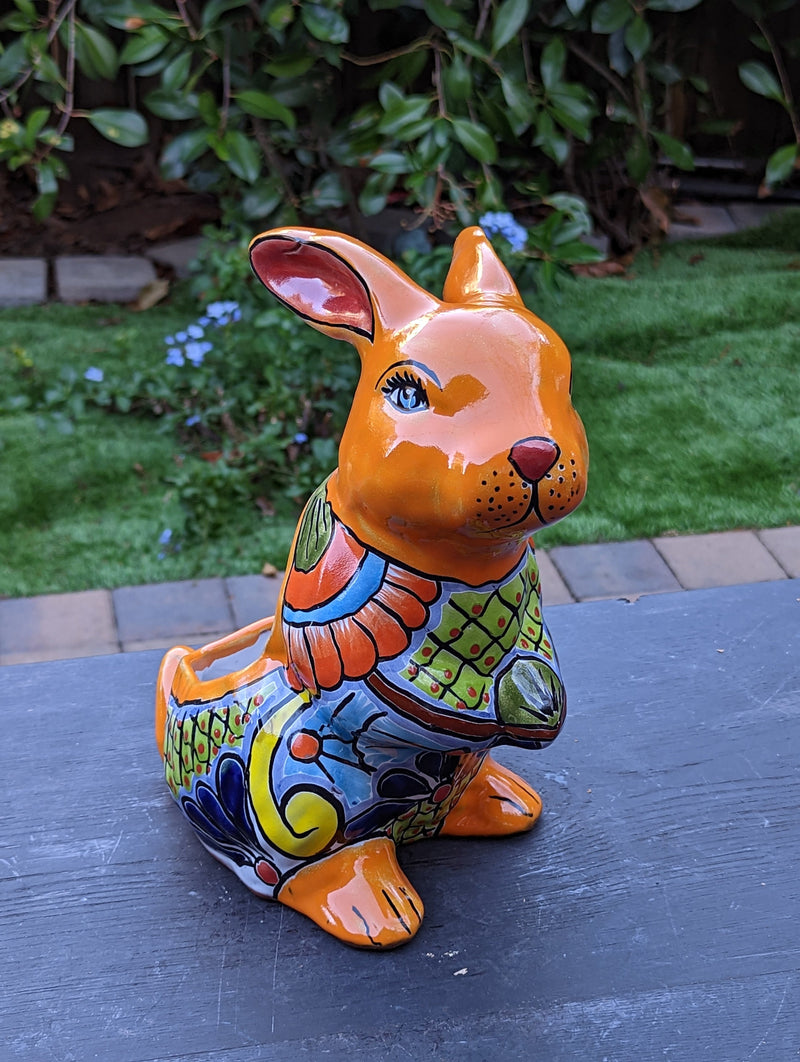 Rabbit Planter, Talavera Pottery, Colorful Ceramic Plant Pot, Indoor Home Decor, Outdoor Garden Decor, Hand Painted Mexican Yard Decor