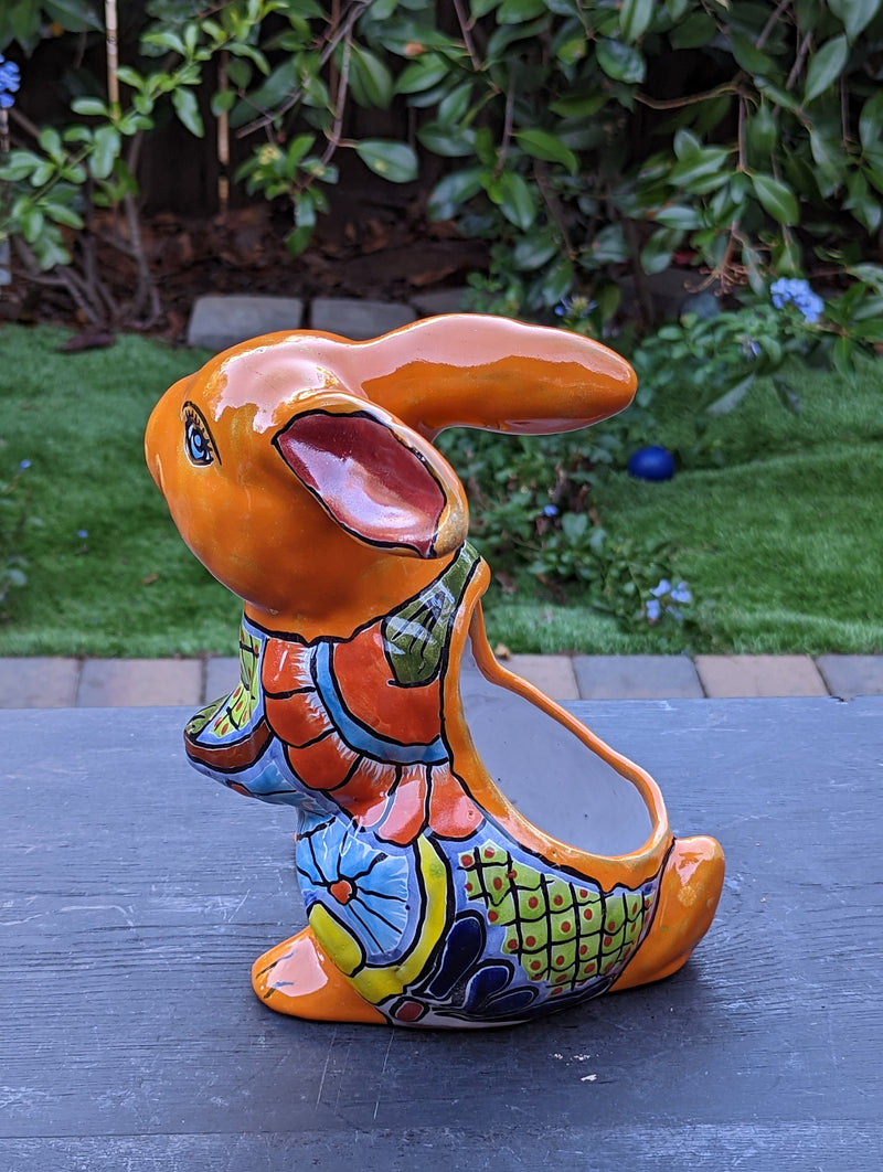 Rabbit Planter, Talavera Pottery, Colorful Ceramic Plant Pot, Indoor Home Decor, Outdoor Garden Decor, Hand Painted Mexican Yard Decor