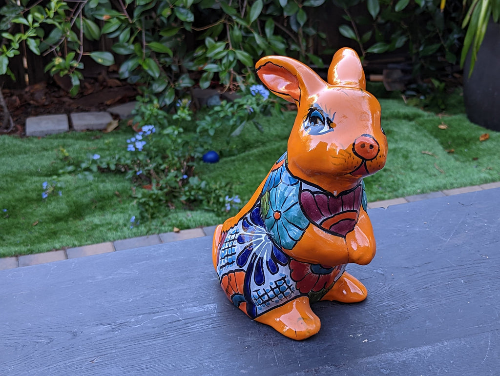 Rabbit Planter, Talavera Pottery, Colorful Ceramic Plant Pot, Indoor Home Decor, Outdoor Garden Decor, Hand Painted Mexican Yard Decor