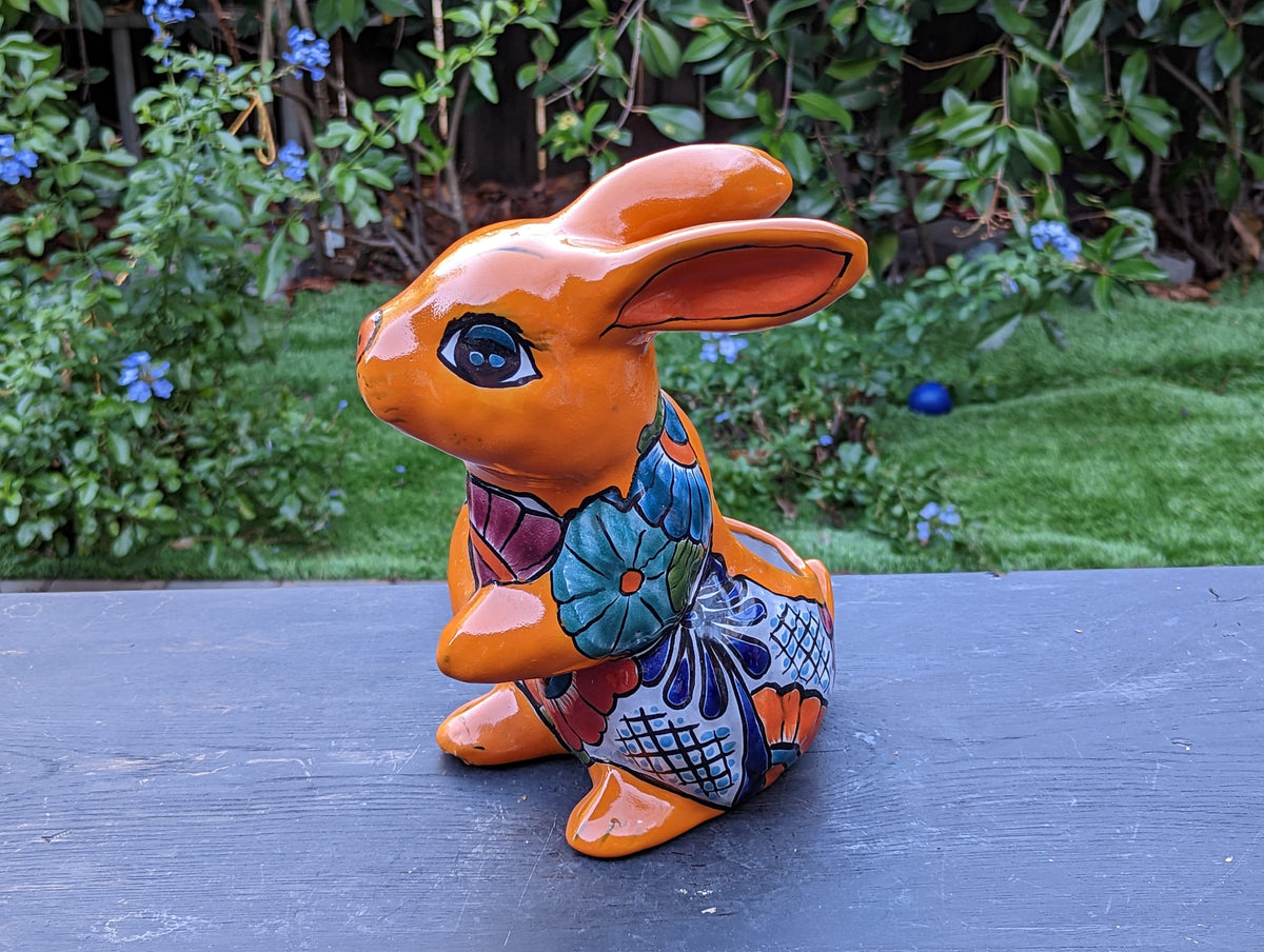 Rabbit Planter, Talavera Pottery, Colorful Ceramic Plant Pot, Indoor Home Decor, Outdoor Garden Decor, Hand Painted Mexican Yard Decor