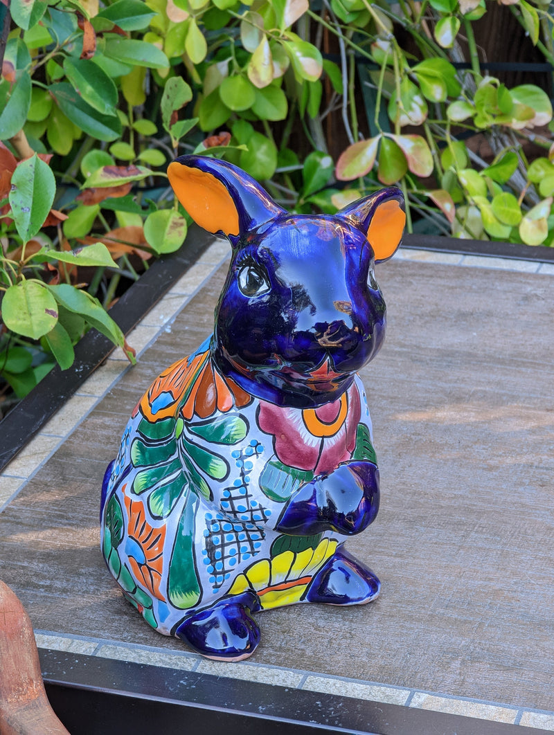 Rabbit Decoration, Talavera Pottery, Colorful Ceramic Figurine, Indoor Home Decor, Outdoor Garden Decor, Hand Painted Mexican Yard Decor