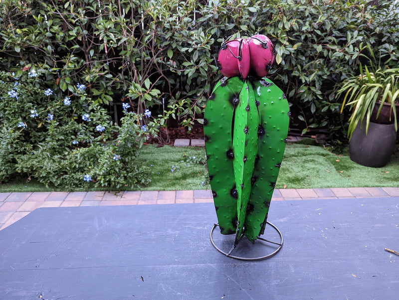 Cactus Garden Decor, Cactus Decorations for Yard or Home, Hand Painted Lifelike Metal Cactus, Mexican Yard Art, 17&quot; High