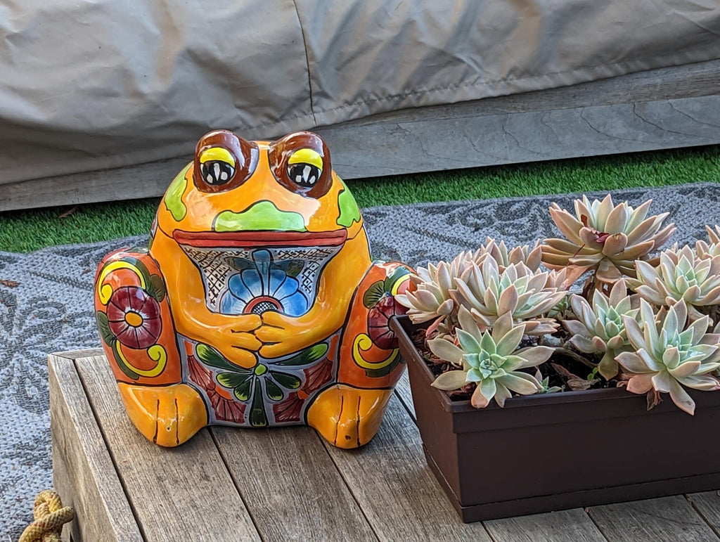 Frog Flower Pot, Colorful Ceramic Planter, Talavera Pottery, Indoor Outdoor Planter, Talavera Pot, Mexican Planter, Handmade Frog Pot, Large