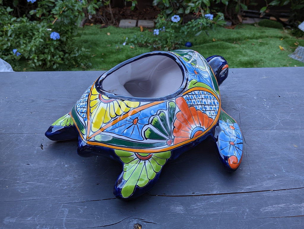 Turtle Planter, Talavera Pottery, Mexican Turtle Pot, Succulent Flower Pot, Ceramic Flower Pot, Painted Flower Pot, Mexican Garden Decor