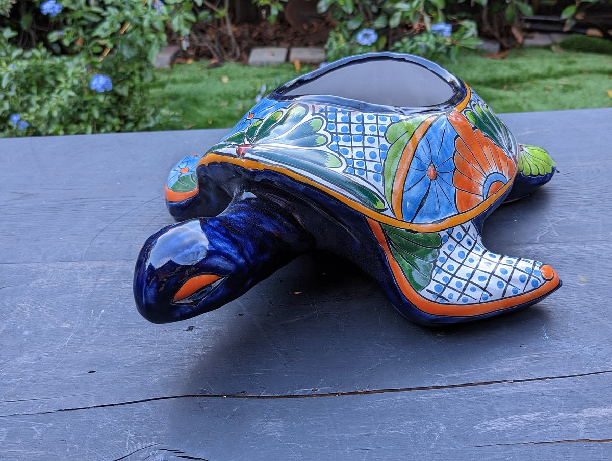 Turtle Planter, Talavera Pottery, Mexican Turtle Pot, Succulent Flower Pot, Ceramic Flower Pot, Painted Flower Pot, Mexican Garden Decor