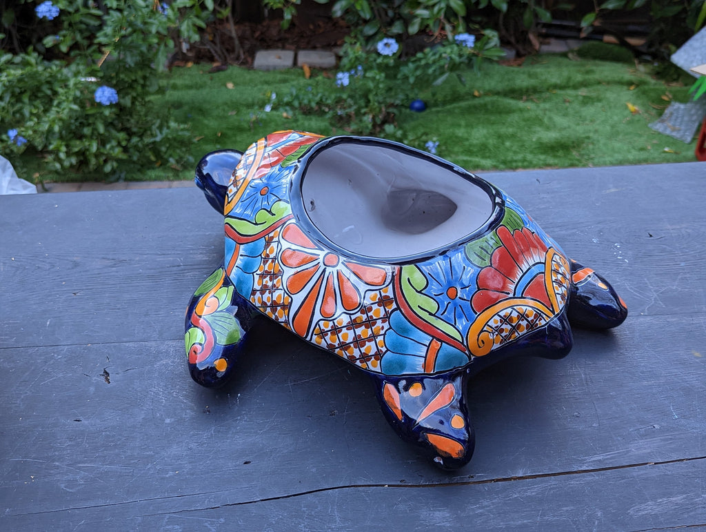 Turtle Planter, Talavera Pottery, Mexican Turtle Pot, Succulent Flower Pot, Ceramic Flower Pot, Painted Flower Pot, Mexican Garden Decor