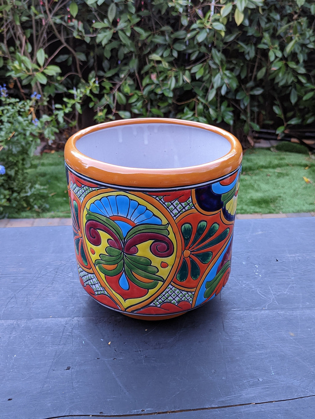 Colorful 10" Round Mexican Flower Pot, Talavera Ceramic Planter, Handmade Pottery, Outdoor Garden Decor, Home Decor, Housewarming Gift