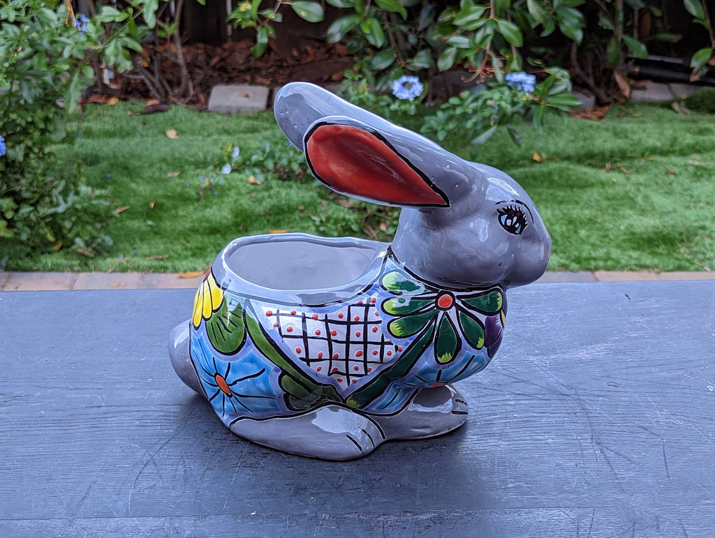 Rabbit Planter, Talavera Pottery, Colorful Ceramic Plant Pot, Indoor Home Decor, Outdoor Garden Decor, Hand Painted Mexican Yard Decor