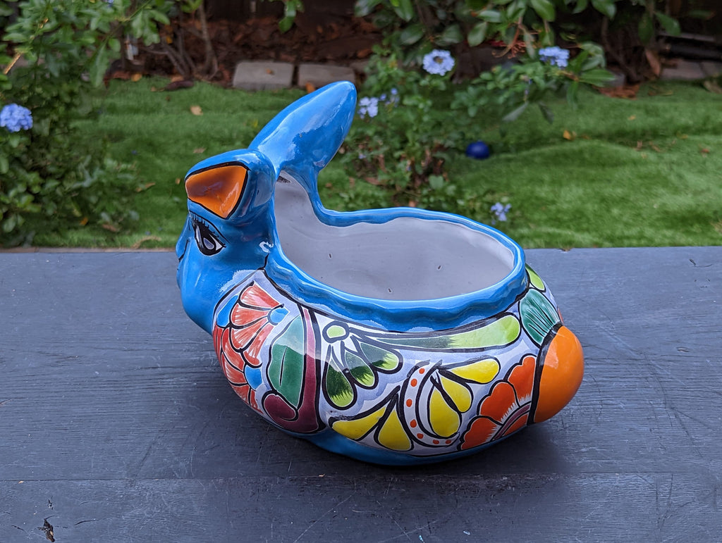 Rabbit Planter, Talavera Pottery, Colorful Ceramic Plant Pot, Indoor Home Decor, Outdoor Garden Decor, Hand Painted Mexican Yard Decor