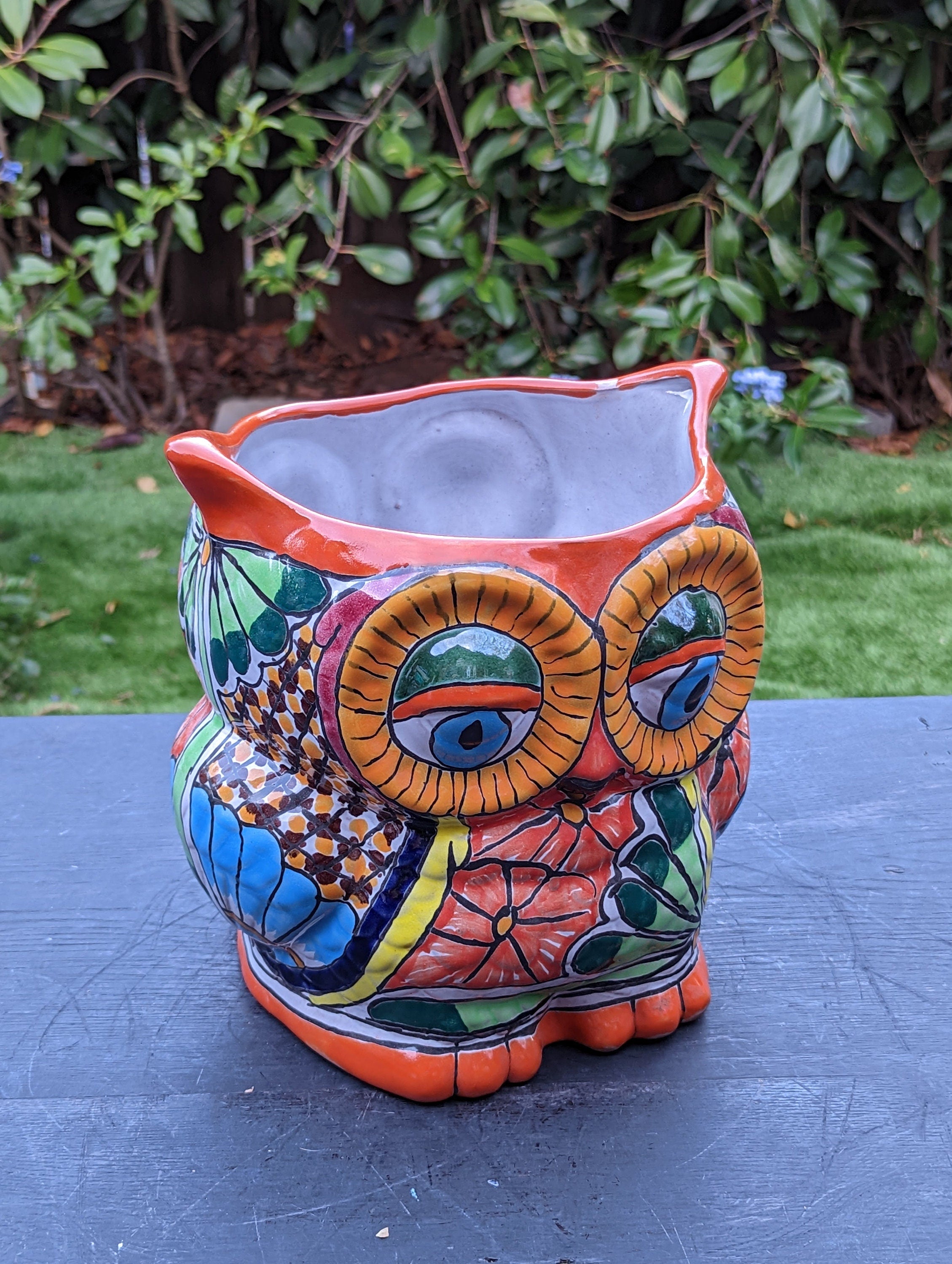Nooralam Handmade Mexican Talavera Extra Large Ceramic Owl Flower Pot  Planter
