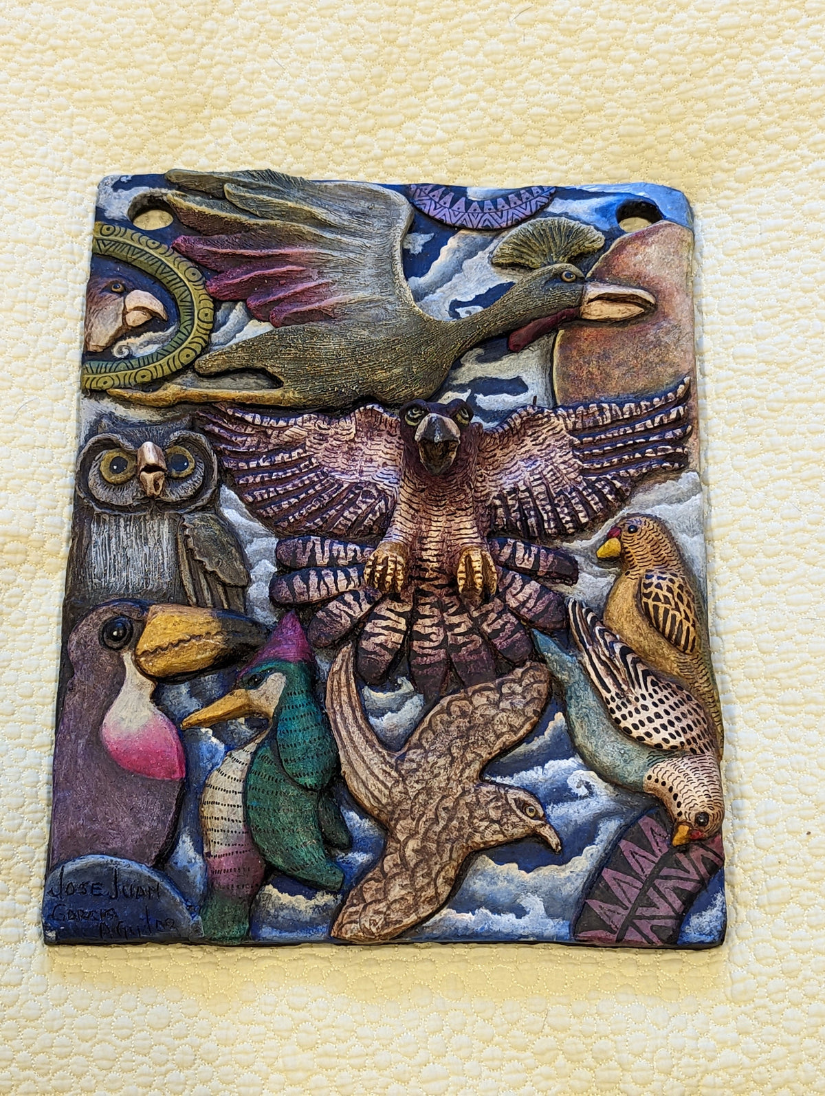 Avian Portraiture, Handmade Ceramic Wall Art, Mexican Folk Art Home Decor, Contemporary Wall Art Decor of Birds: Eagle Crane Owl Woodpecker