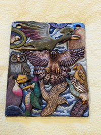 Avian Portraiture, Handmade Ceramic Wall Art, Mexican Folk Art Home Decor, Contemporary Wall Art Decor of Birds: Eagle Crane Owl Woodpecker