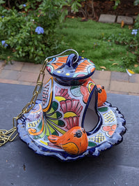 Ceramic Bird Feeder, Talavera Pottery, Decorative Outdoor Hanging Feeder Station w Chain, Handmade Mexican Pottery, Attract Wild Birds