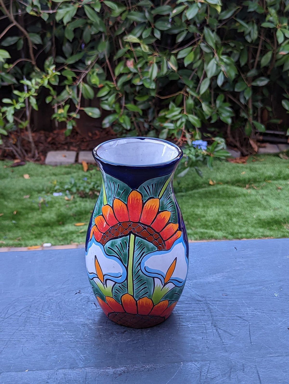 Talavera Ceramic Vase  | Handmade Mexican Pottery for Dried or Fresh Flowers Featuring Colorful Sunflowers & Lillies