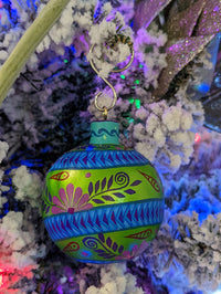 Christmas Ornaments, Unique Mexican Christmas Ornaments, Various Festive Patterns, Colors, Hand Painted Wooden Ornaments by Oaxacan Artists