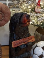 Chainsaw Carved Bear Welcome Sign, Wood Carving Black Bear Decor, Front Porch Home Decor Statue, Chainsaw Carving, 25&quot; Tall, Customize Sign