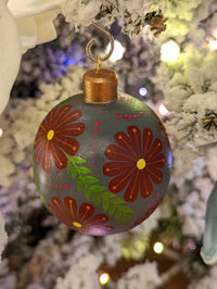 Christmas Ornament, Home Made Christmas Tree Bulbs of Various Festive Patterns, Brown Colors, Hand Painted Wooden Ornament of Oaxaca, Mexico