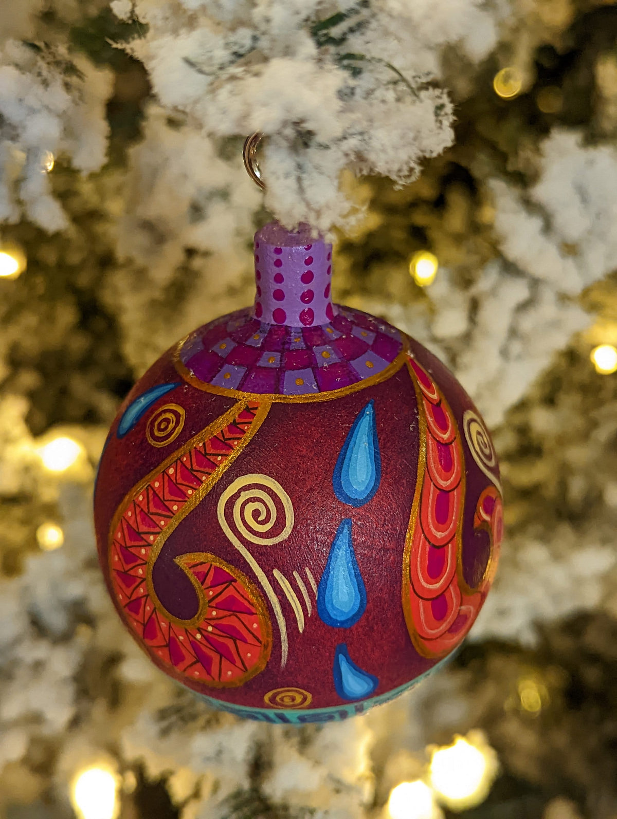 Christmas Ornament, Home Made Christmas Tree Bulbs of Various Festive Patterns, Brown Colors, Hand Painted Wooden Ornament of Oaxaca, Mexico