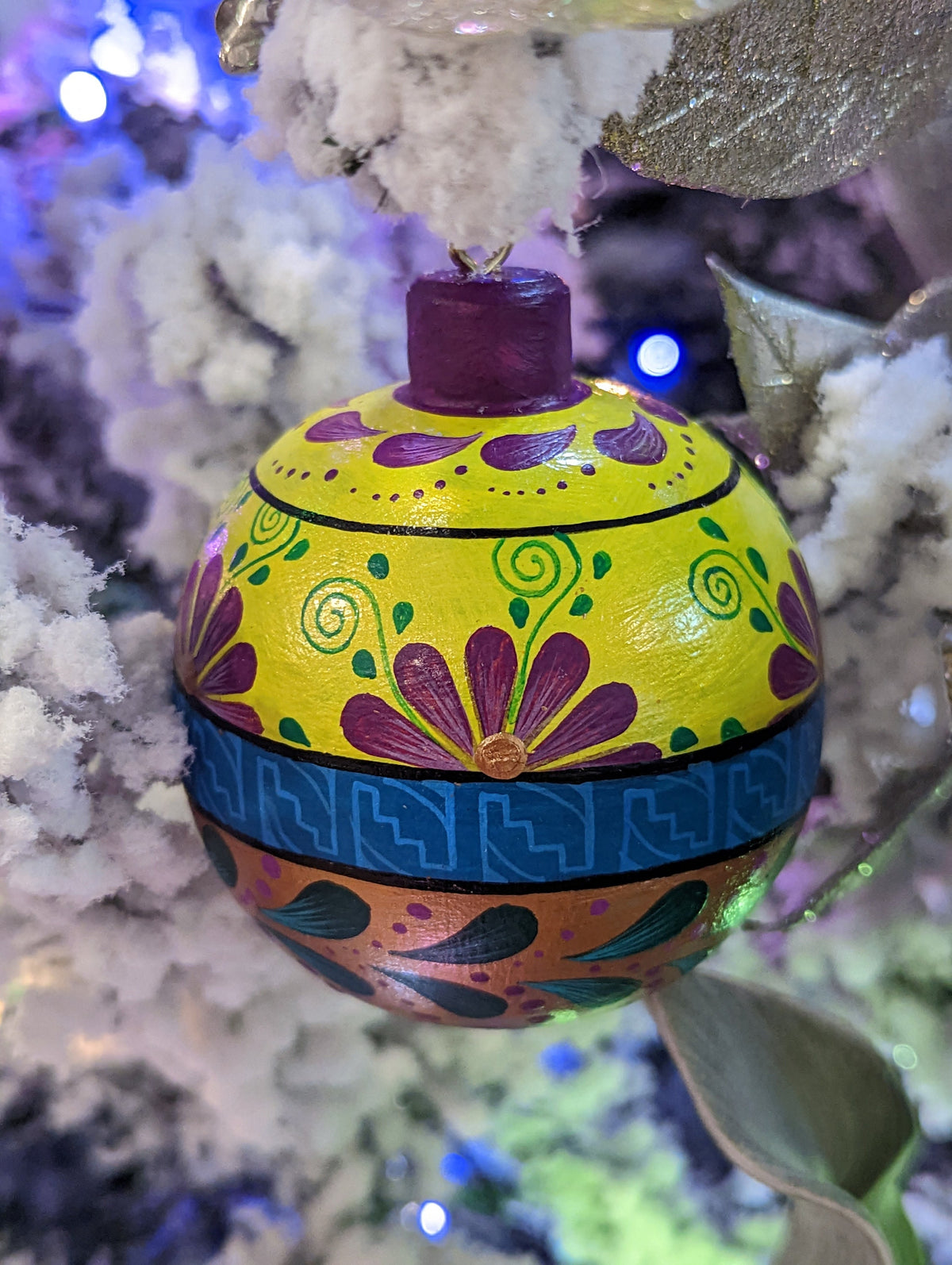 Christmas Ornaments, Unique Mexican Christmas Ornaments, Various Festive Patterns, Colors, Hand Painted Wooden Ornaments by Oaxacan Artists