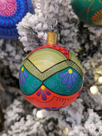 Christmas Ornaments, Unique Mexican Christmas Ornaments, Various Festive Patterns, Colors, Hand Painted Wooden Ornaments by Oaxacan Artists