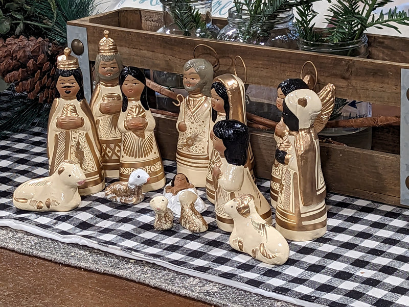 Christmas Nativity Set and Scene, Holy Family Home Decor, Original Handcrafted Art from Mexico, One-of-a-Kind Gift - 14 Pieces