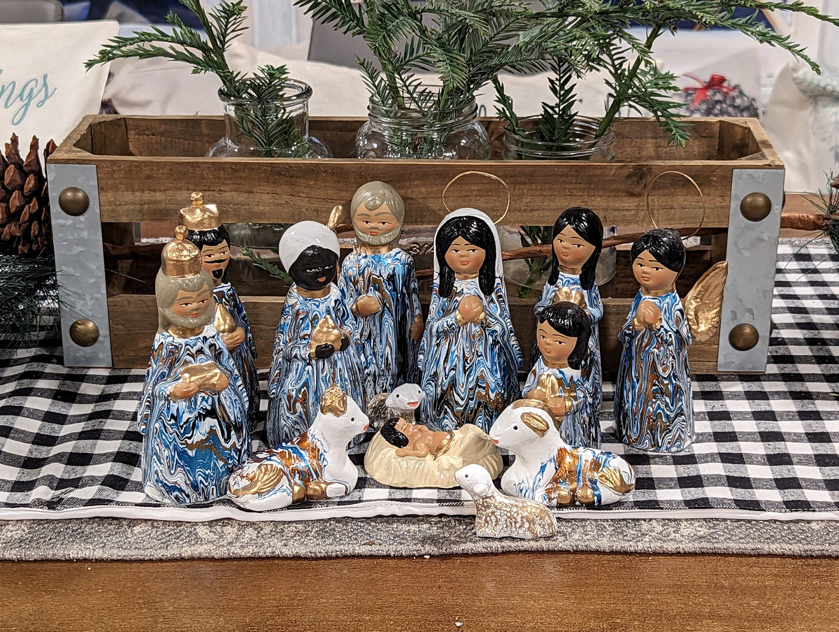 Christmas Nativity Set and Scene, Holy Family Home Decor, Original Handcrafted Art from Mexico, One-of-a-Kind Gift - 13 Pieces