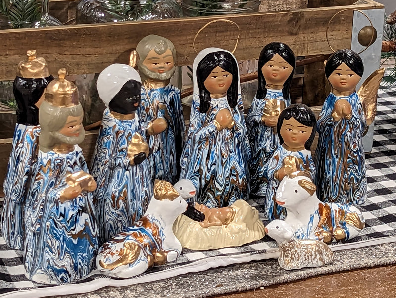 Christmas Nativity Set and Scene, Holy Family Home Decor, Original Handcrafted Art from Mexico, One-of-a-Kind Gift - 13 Pieces