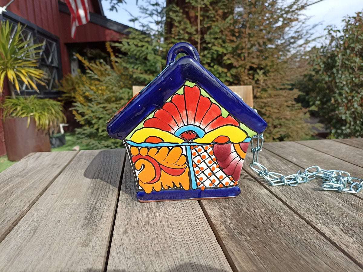 Ceramic Bird Feeder, Talavera Pottery, Decorative Outdoor Hanging Feeder Station, Handmade Mexican Pottery, Attract Wild Birds