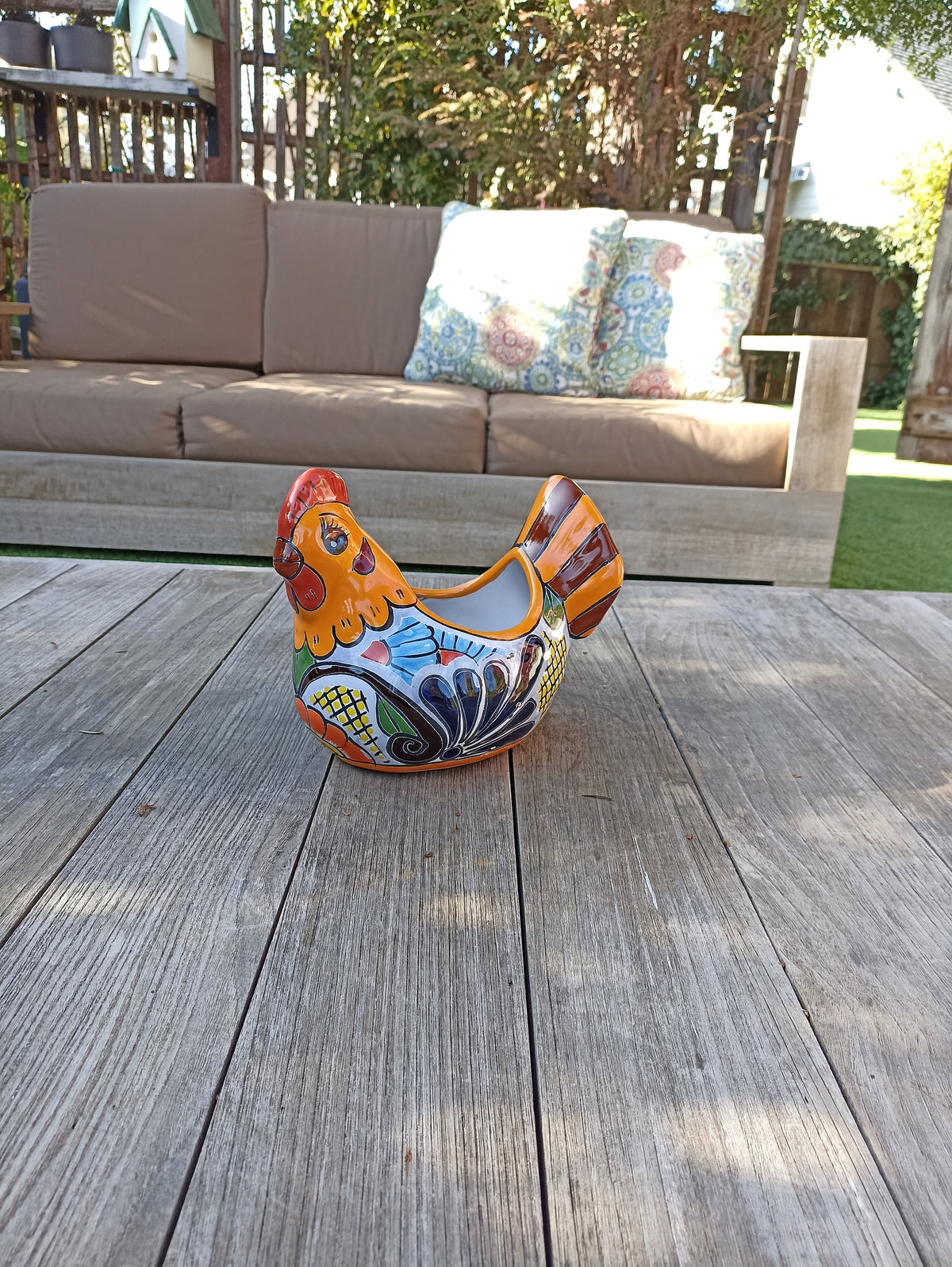 Chicken Flower Pot, Ceramic Talavera Planter, Handmade Mexican Pottery, Indoor Planter, Outdoor Pot, Colorful Home D?cor, Small Planter Pot