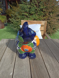 Talavera Cat Flower Pot, Ceramic Planter Home Decor, Indoor Outdoor Planter Pot, Mexican Pottery Yard & Garden Decor, Handmade