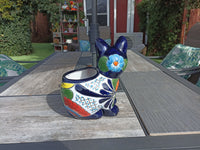 Talavera Cat Flower Pot, Ceramic Planter Home Decor, Indoor Outdoor Planter Pot, Mexican Pottery Yard & Garden Decor, Handmade