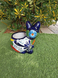 Talavera Cat Flower Pot, Ceramic Planter Home Decor, Indoor Outdoor Planter Pot, Mexican Pottery Yard & Garden Decor, Handmade