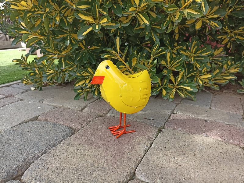 Yellow Birdie Decoration is Metal Garden Decor and Cute Little Chicken Yard Art