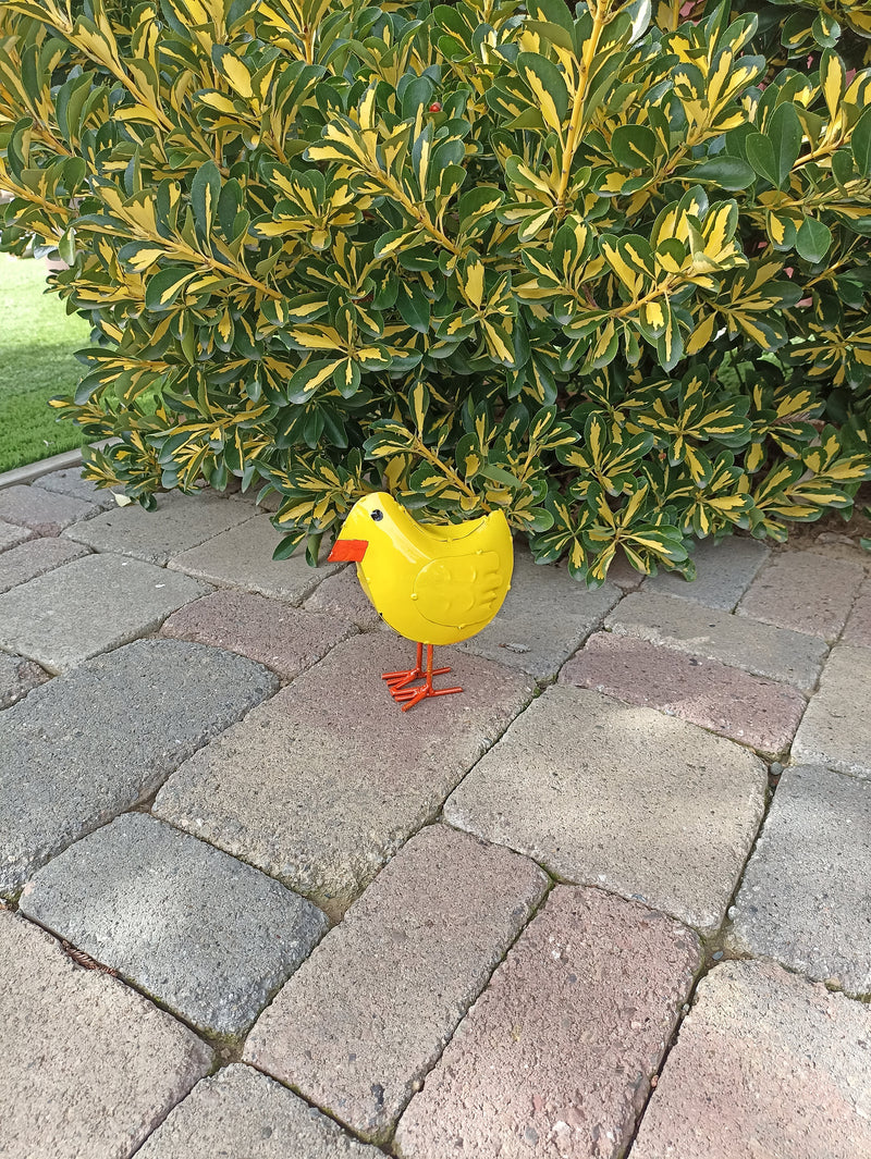 Yellow Birdie Decoration is Metal Garden Decor and Cute Little Chicken Yard Art