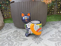 Talavera Cat Flower Pot, Ceramic Planter Home Decor, Indoor Outdoor Planter Pot, Mexican Pottery Yard & Garden Decor, Handmade