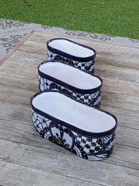 Succulent Planter Boxes, Talavera Pottery, Indoor Outdoor Windowsill Planters, Narrow Planters - Set of 3 Pots