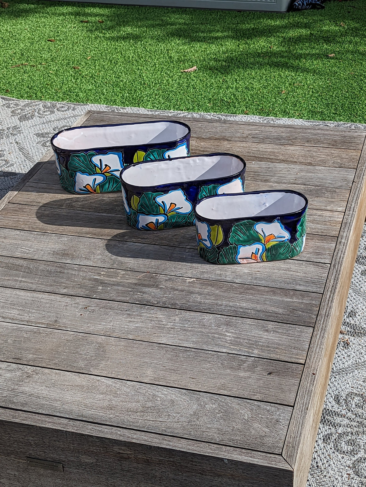 Succulent Planter Boxes, Talavera Pottery, Indoor Outdoor Windowsill Planters, Narrow Planters - Set of 3 Pots