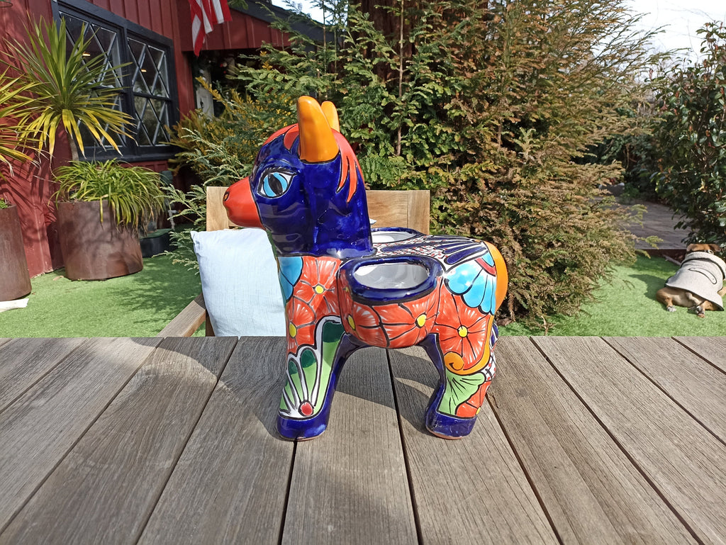 Talavera Donkey Planter is Mexican Pottery - a Ceramic Planter Pot for Indoor Home Decor or Outdoor Garden Decor, Hand Painted Flower Pot