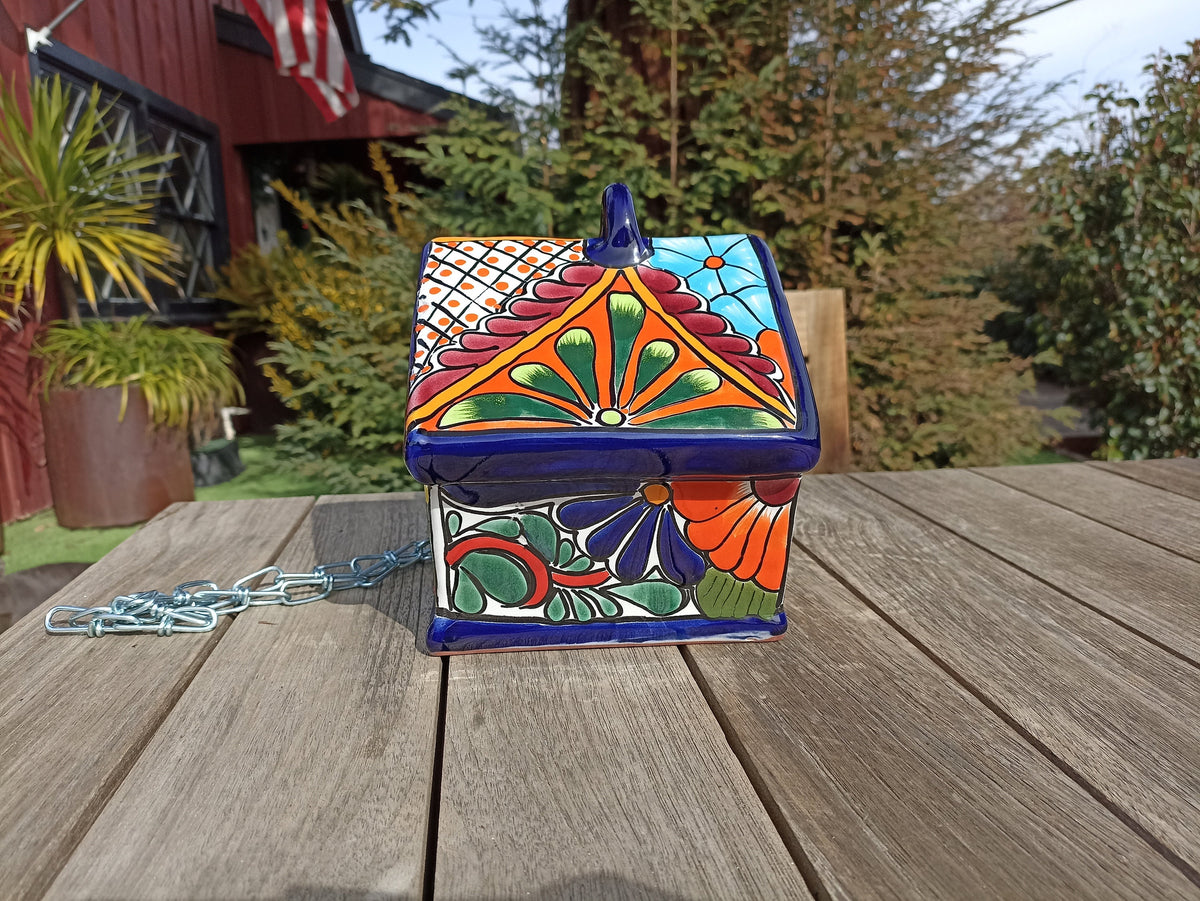 Ceramic Bird Feeder, Talavera Pottery, Decorative Outdoor Hanging Feeder Station, Handmade Mexican Pottery, Attract Wild Birds
