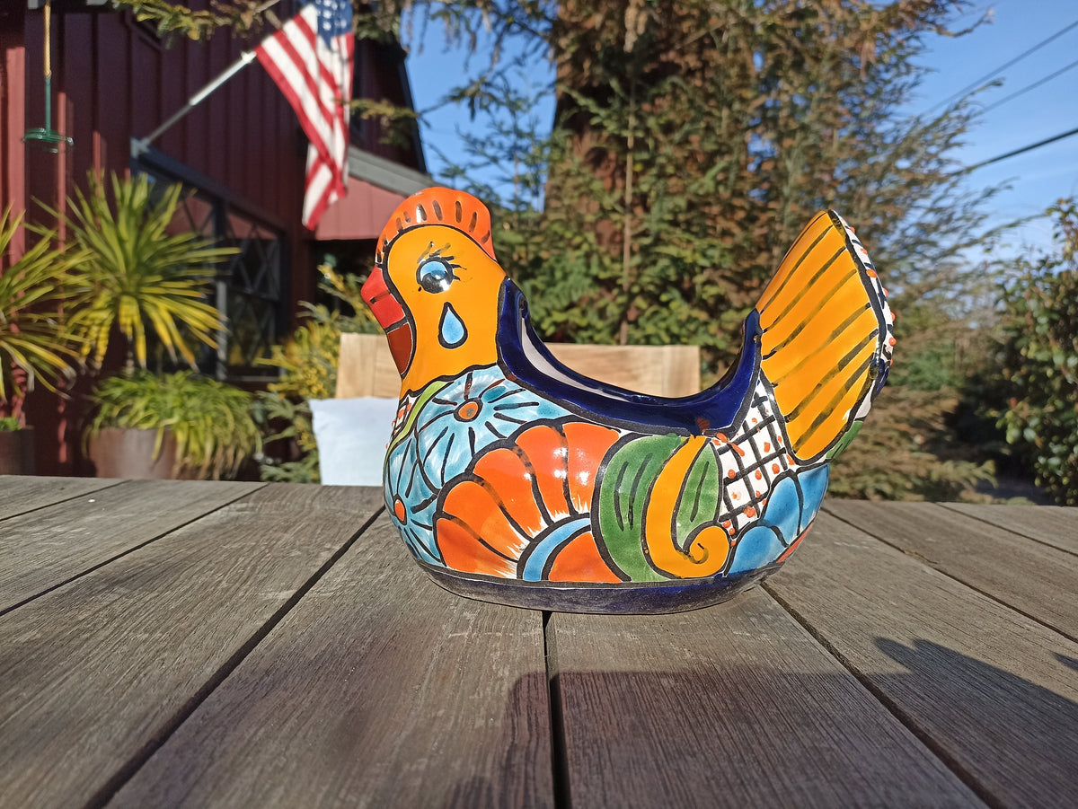 Chicken Flower Pot, Ceramic Talavera Planter, Handmade Mexican Pottery, Indoor Planter, Outdoor Pot, Colorful Home D?cor, Small Planter Pot