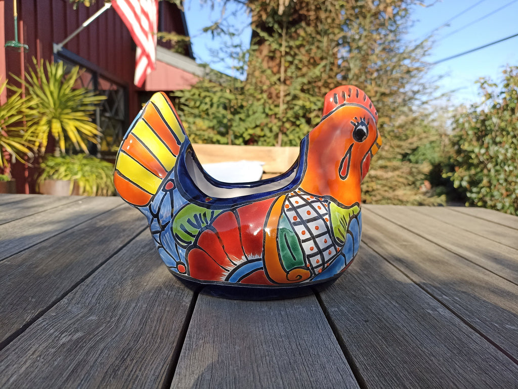 Chicken Flower Pot, Ceramic Talavera Planter, Handmade Mexican Pottery, Indoor Planter, Outdoor Pot, Colorful Home Decor, Small Planter Pot