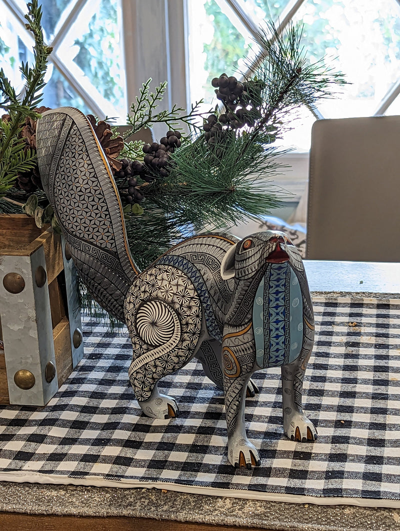 Wolf Alebrije Art, Mexican Wood Carving Home Decor, Handmade Animal Sculpture & Mexican Folk Art, Gray Wolf Figurine and Wolf Sculpture Art