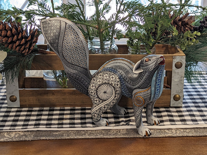 Wolf Alebrije Art, Mexican Wood Carving Home Decor, Handmade Animal Sculpture & Mexican Folk Art, Gray Wolf Figurine and Wolf Sculpture Art